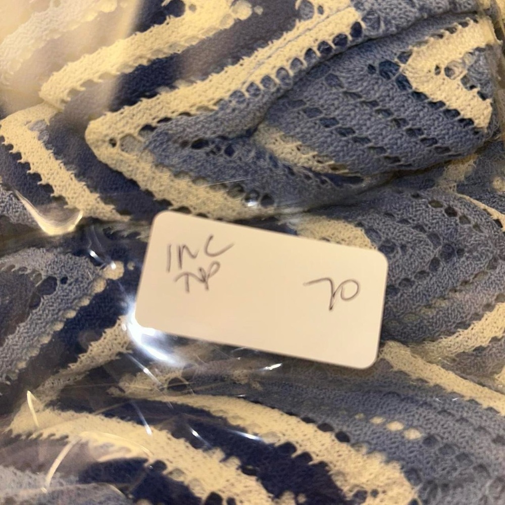 INC Blue White Tones Chevron See-Through Stripes Poncho w/Armholes L/XL - Picture 7 of 7